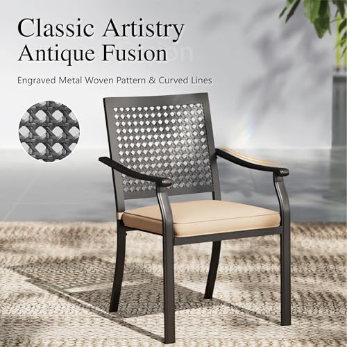 Image of Sophia & William Round Patio Table and Chairs Set, Outdoor Dining Set for 6, 7 Piece Metal Patio Furniture, 54 inch Black Table(Beehive)