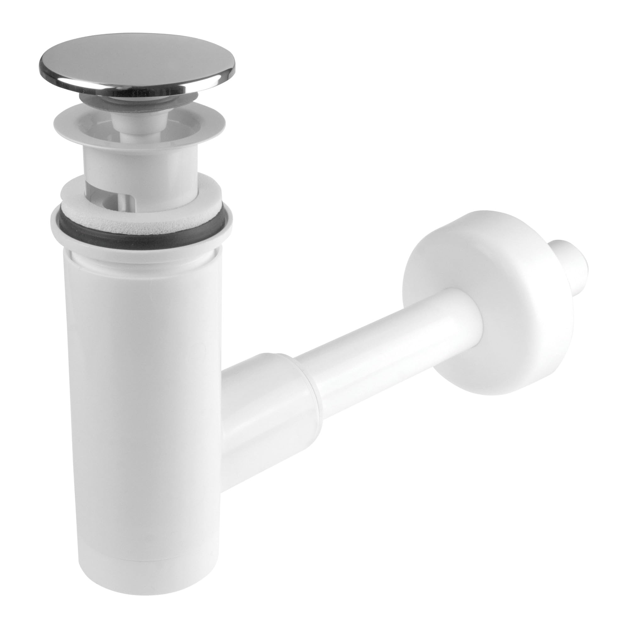Laxara Chrome Laxara® Pop Up Drain Fitting Round - Innovative Cleaning Function | Space-Saving Siphon | Elegant Design For Your Sink