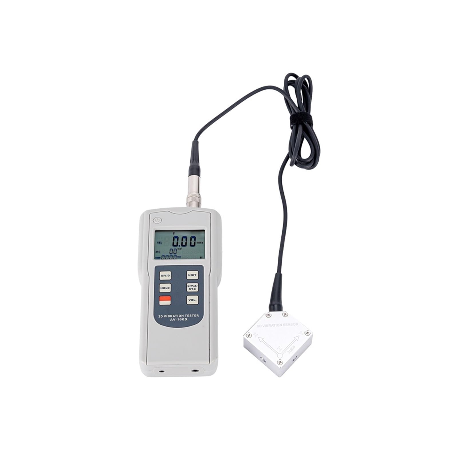 Medidor de vibraciones, Medidor de vibración triaxial digital 3D AV-160D Probador Vibrómetro movimiento mecánico 10 Hz ~ 1 K Sensor piezoeléctrico