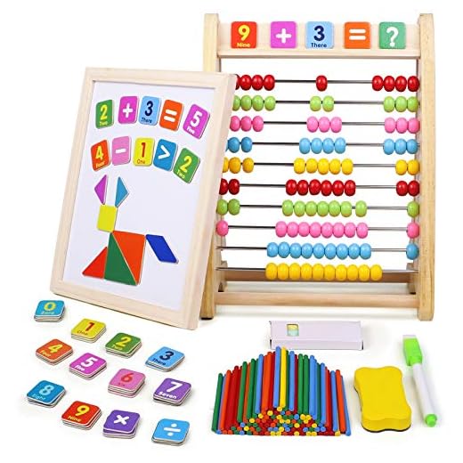 jerryvon Ábaco Madera Infantil Montessori Vertical Puzzle Madera Magnético Doble Care Juguetes Multifuncional Educativo con Barras de Inteligencia Matemática para niños 3+