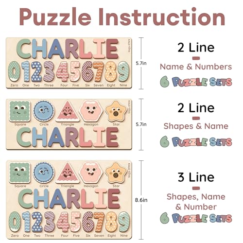 Image of Personalized Name Puzzle for Toddlers 1-3, Custom Wooden Name Puzzle with Numbers and Shapes, 18 Art Sets, More Than Any Other, Baby Name Puzzle, Personalized Baby Gifts