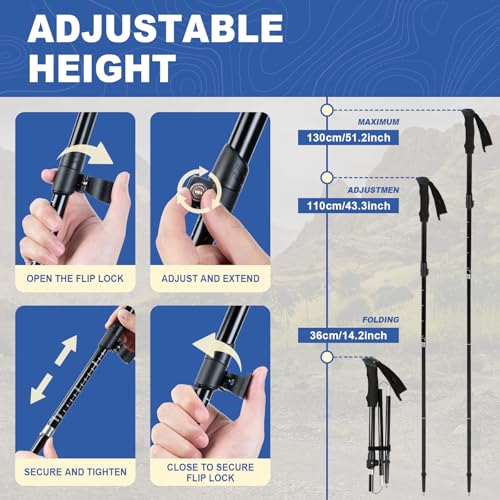 Hiking Poles 2 Pack, Aircraft-Grade Aluminum Alloy Trekking Poles for Hiking, Adjustable and Foldable Design Hiking Sticks, EVA Sweat-Absorbent and Non-Slip Handle for Men, Women, Seniors - Image 5