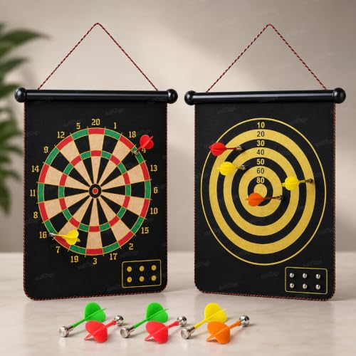 Image of Zest 4 Toyz 15 Inch Magnetic Dart Board for Kids and Adults Double Sided Dartboard Game with 6 Magnetic Darts Indoor Outdoor Target Game for Family Party and Gift