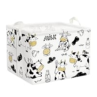 Clastyle Simple Cow Clothes Shelf Basket with Handle Collapsible Rectangle Cube Toy Storage Box for Kids Room Nursery