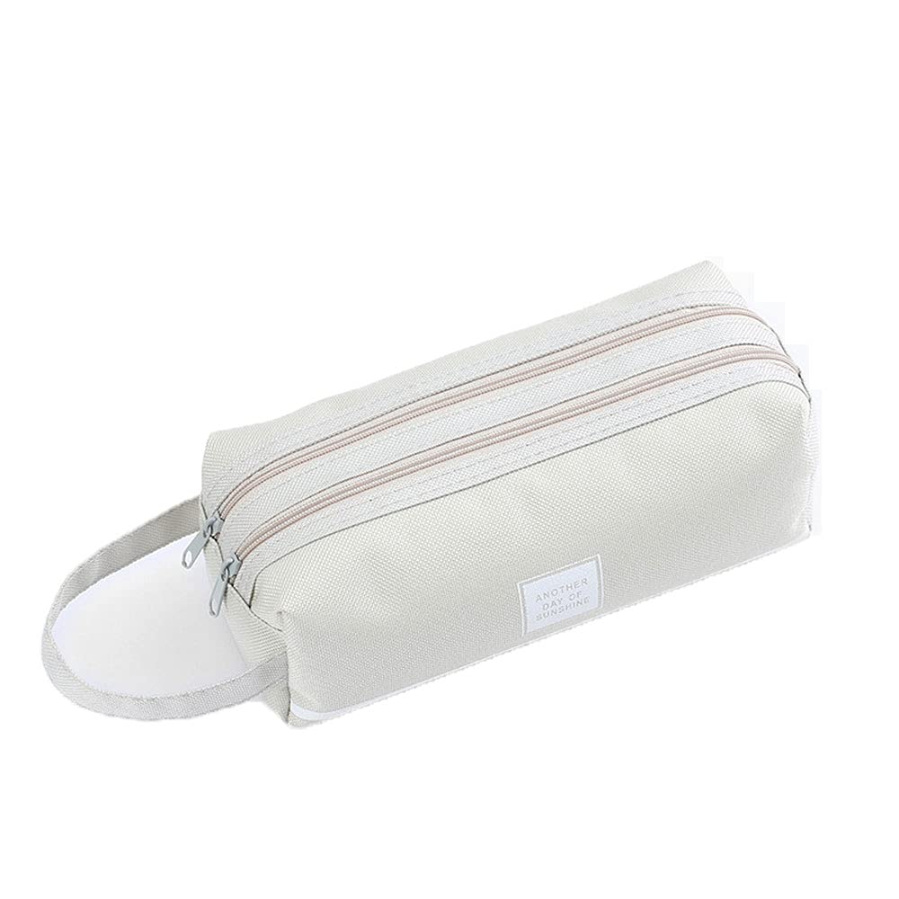 Big Capacity Pencil Case Canvas Large Storage Pouch Marker Pen Case Simple Stationery Bag School for Teens Girls Adults Student (creamy-white)