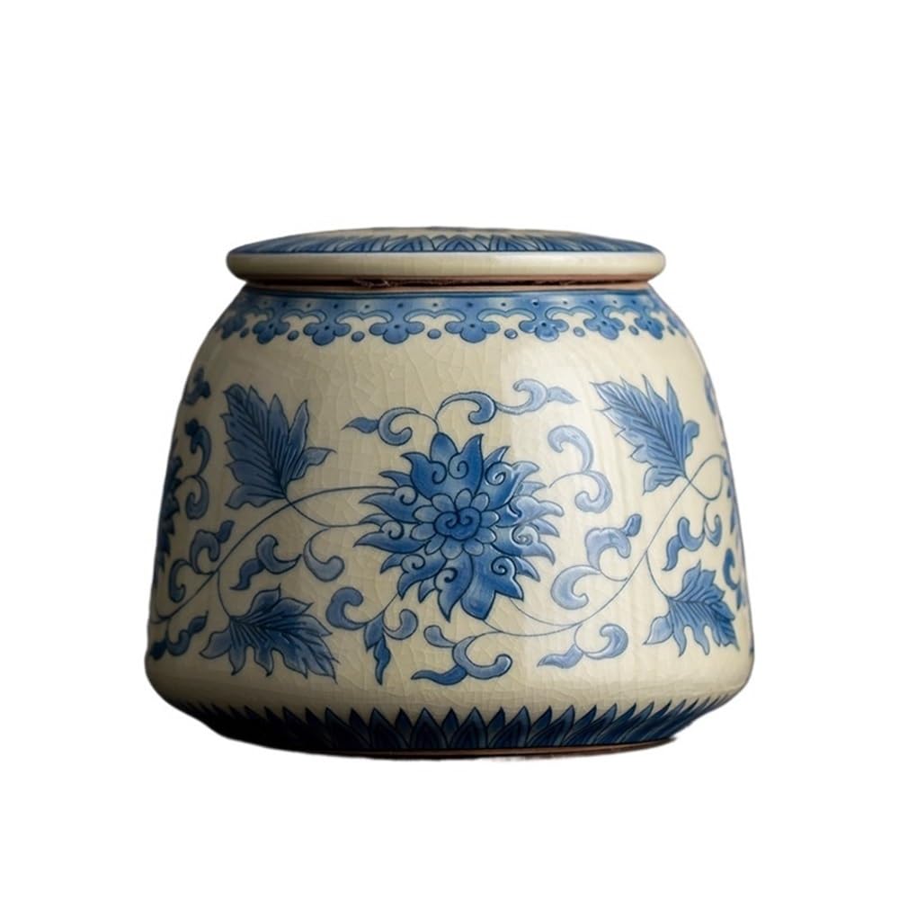 Tea Canister Ceramic Tea Caddy Household Tea Storage Container Tins Jar with Airtight Lid for Coffee, Nuts, Herb, Spice, Sugar Tea Caddy(Blue)