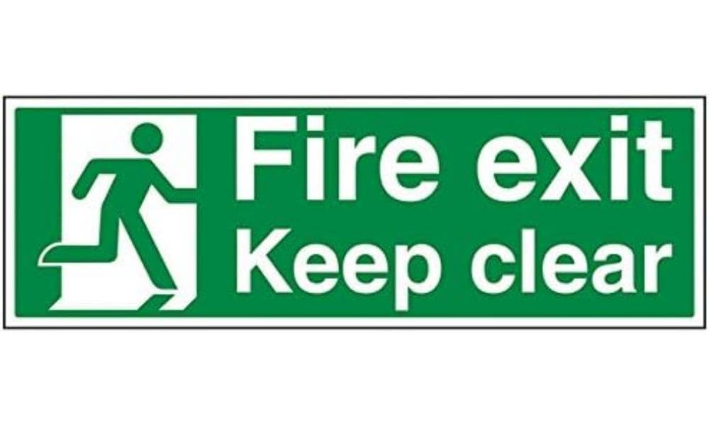 V Safety Fire Exit Keep Clear Sign - 600mm x 200mm - Self Adhesive Vinyl