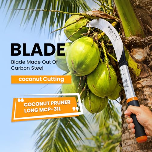 Image of MULTITEC Coconut Tree Pruning Saw | 650mm Steel Blade with 31 inch Aluminium Handle | Manual Cutter for Coconut & Banana Harvesting | Lightweight, Corrosion-Resistant Garden Saw