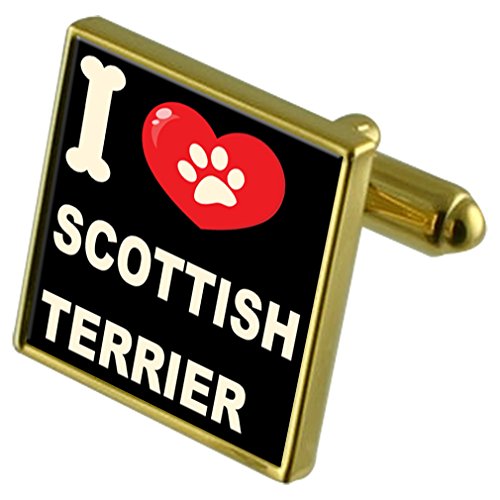 Gemelos Scottish Terrier dorados y sujetabilletes para regalo de boda