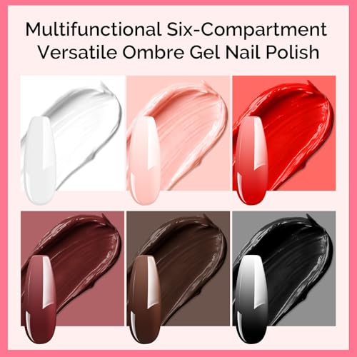 Image of MelodySusie Gradient Painting Gel, 6 Colors Autumn Winter Ombre Gel Polish with 100 Sponges&Metal Grabber Set for Aura Nails, French Manicure, No Wipe, Soak Off UV, DIY Nail Art Palette Caramel Brown