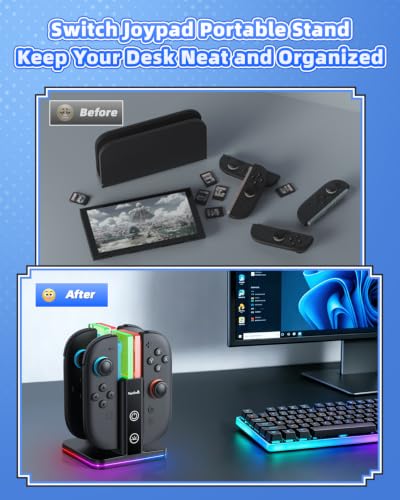 Image of FASTSNAIL Switch Controller Charger for Nintendo Switch 2 /1 /OLED for Joycon | 8 in 1 Fast Controller Charging Dock, Dual-Direction Magnetic Charger Station Stand, 9 RGB Light for Joycon 2 /1 Accessories
