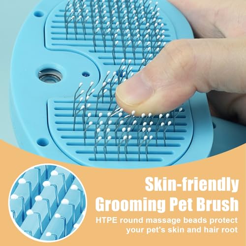Image of Cat Steam Brush for Shedding, Pet Steam Brush for Dog with Release Button,Anti-Static Pet Spray Hair Removal Comb,Cat Spray Comb for Long & Short Haired Pets,Blue
