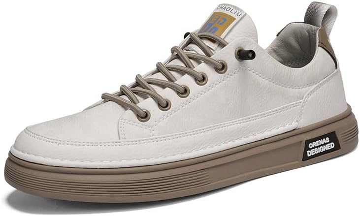 Men’s Fashion Sneakers Simple Handmade Low Top Round-Toe Elastic Lace Up Slip on Casual Shoes Comfortable Classic Tennis Shoes