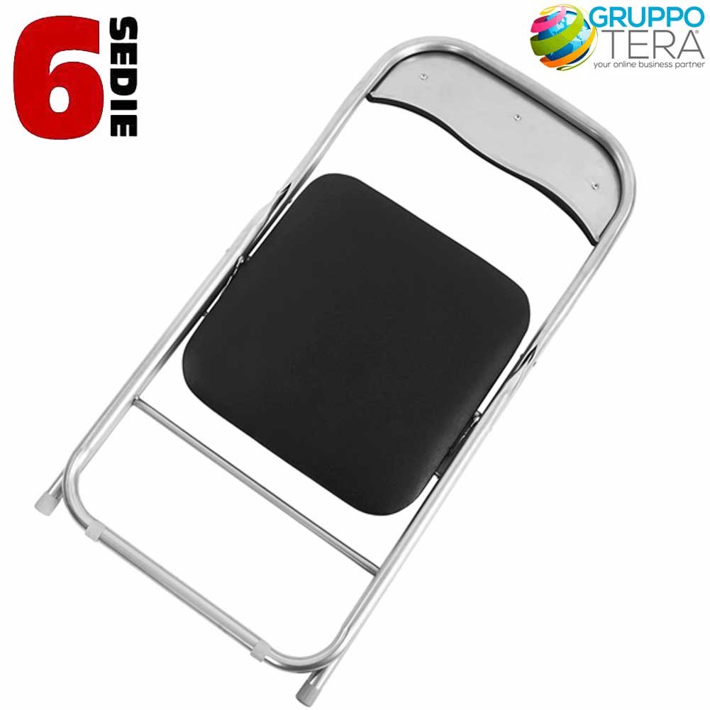 BAKAJI Set 6 Sedie Pieghevoli Imbottite Salvaspazio con Struttura in Metallo Cromato e Piedini Antiscivolo Sedia Metal (Nero)