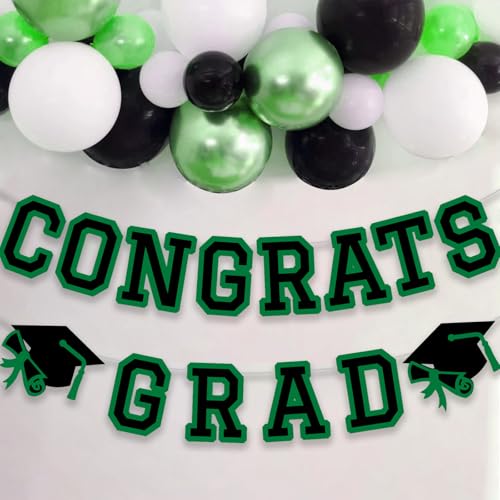 Image of Congrats Grad Banner Graduation Party Banner Decoration Hanging Garland High School College Backdrop Supplies Green