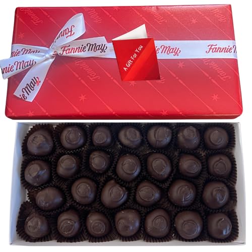 Fannie May Dark Chocolate Covered Cherries 1 lb Gift Wrapped Combo with Artistix Christmas Shoppe Gift Tag