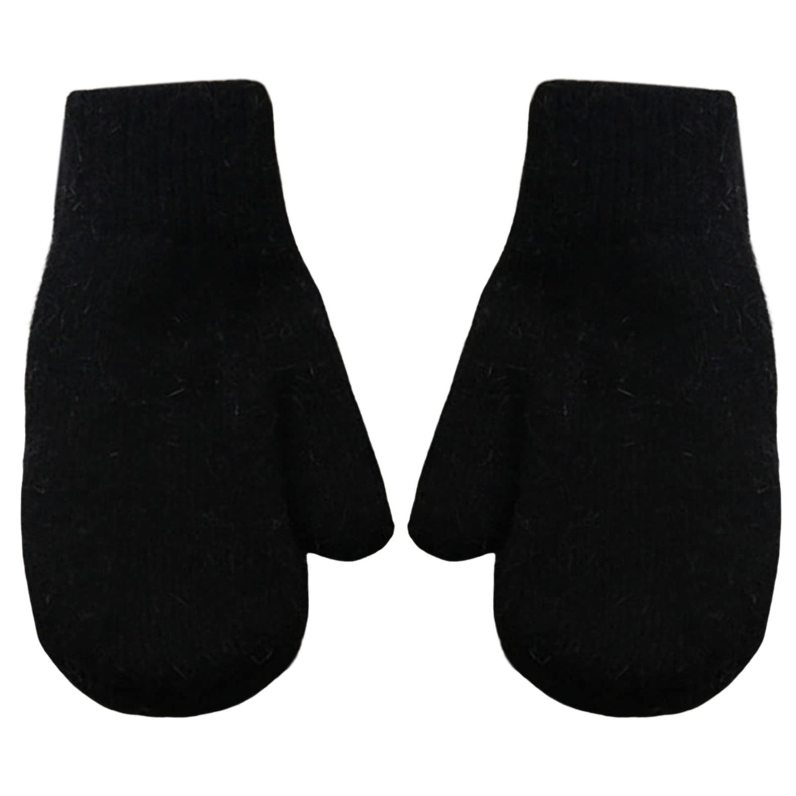 ulafbwur Ladies Mittens 1 Pair Women Mittens Double-layers Cute Stretchy Soft Thickened Cold Resistant Solid Color, Black, One Size