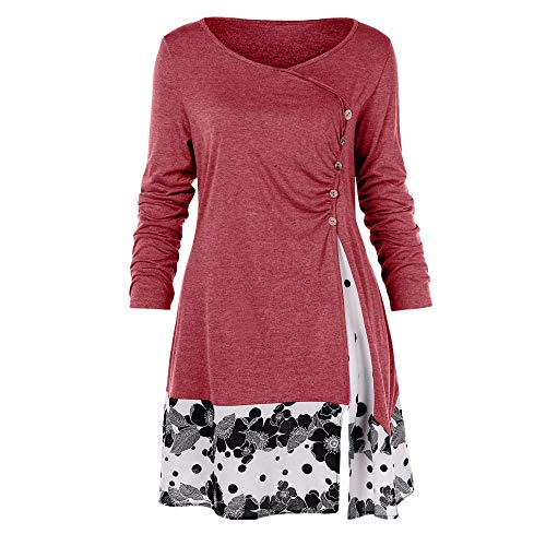 Beladla Blusa Mujer Manga Larga ImpresióN Patchwork BotóN Blusas De Mujer Manga Larga TúNicas Camiseta De Camisas De AlgodóN