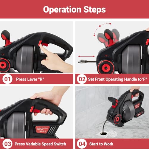 Electric Drain Auger, 25FT Plumbing Snakes, Snake Drain Clog Remover for Unclogging Toilet, Sewer, Bathroom, Sink Drain Pipes(Batteries Included)