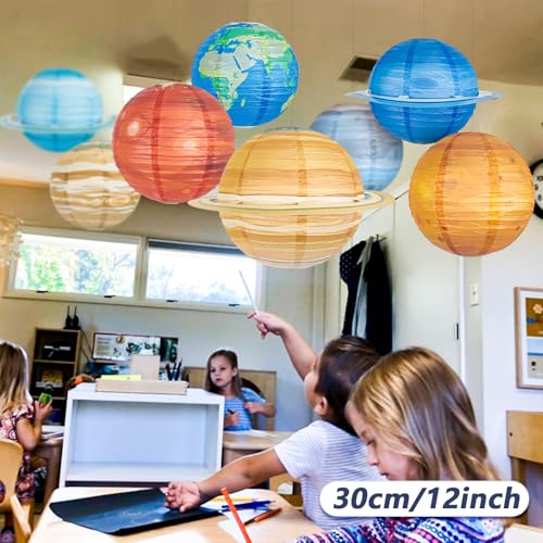Image of 8 Pcs Solar System Planet Paper Lanterns, 12 Inches Large Paper Lantern Planets Hanging Lanterns Space for The Room Ceiling Classroom Birthday Party Decorations