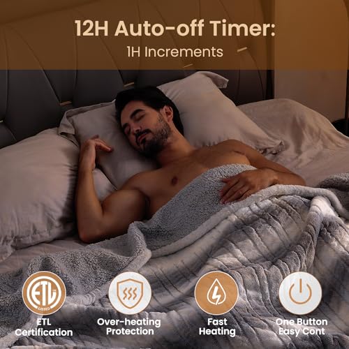 Image of Bearhug Electric Blanket Full Size 77 inch x 84 inch, 10 Heat Settings Heated Blanket, 1-12 Hour Auto Shut-Off, Faux Fur & Sherpa Dual-Sided Heating Blanket, Machine Washable, Gift-Ready Elegant Packaging
