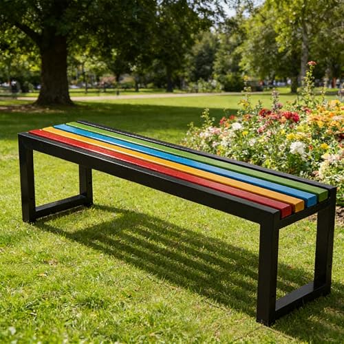 Banco de jardín de metal inoxidable para 2 asientos pesados de patio al aire libre, parque y diseño de piel (100 x 40 x 45 cm)