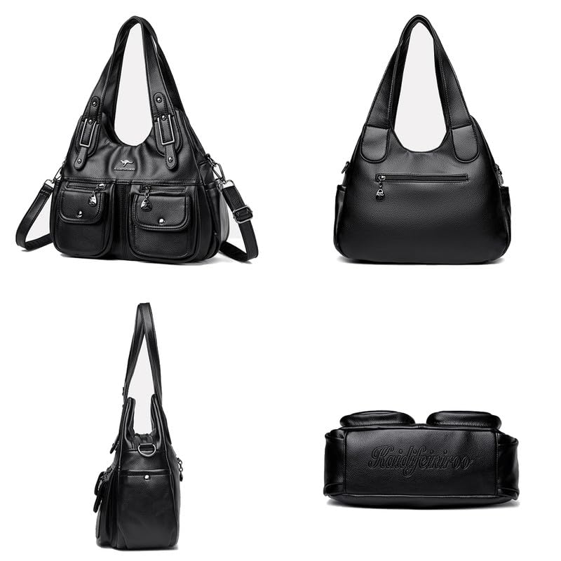 Borsa Bauletto Hobo Borsa a mano con Tracolla da Donna in Pelle Sintetica Borsa a spalla Donna Sacchetto Moda Borse Manici Lunghi Borsetta Borsa a tracolla Nero