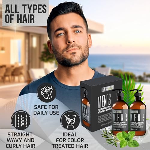 Image of Mens Shampoo and Conditioner Set - Sulfate Free Strengthening and Thickening Formula for Fuller Hair - Helps with Thinning Hair - Formulated for Men - 16 Fl Oz (Set of 2)