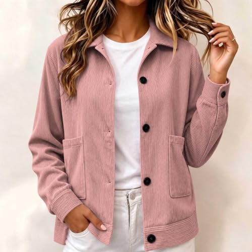 Gumipy Womens Corduroy Jacket Button Down Casual Collared Shirt Crop Coats - image 2