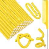 Syhood 30 Pcs Flexible Curling Rods 9.45' Twist Foam Hair Rollers Soft Foam No Heat Hair Rods Rollers and 1 Steel Pintail Comb Rat Tail Comb for Women Long Short Hair(Yellow,9.45 x 0.39 Inch)