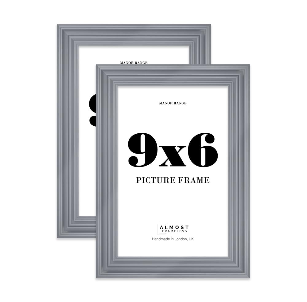 9x6 Picture Frame, Display 9x6 Pictures (15.2 x 22.9cm) - Scandi Grey Distinctive 42mm Edge Classic Interior Design Décor - 2 Pack — image 1