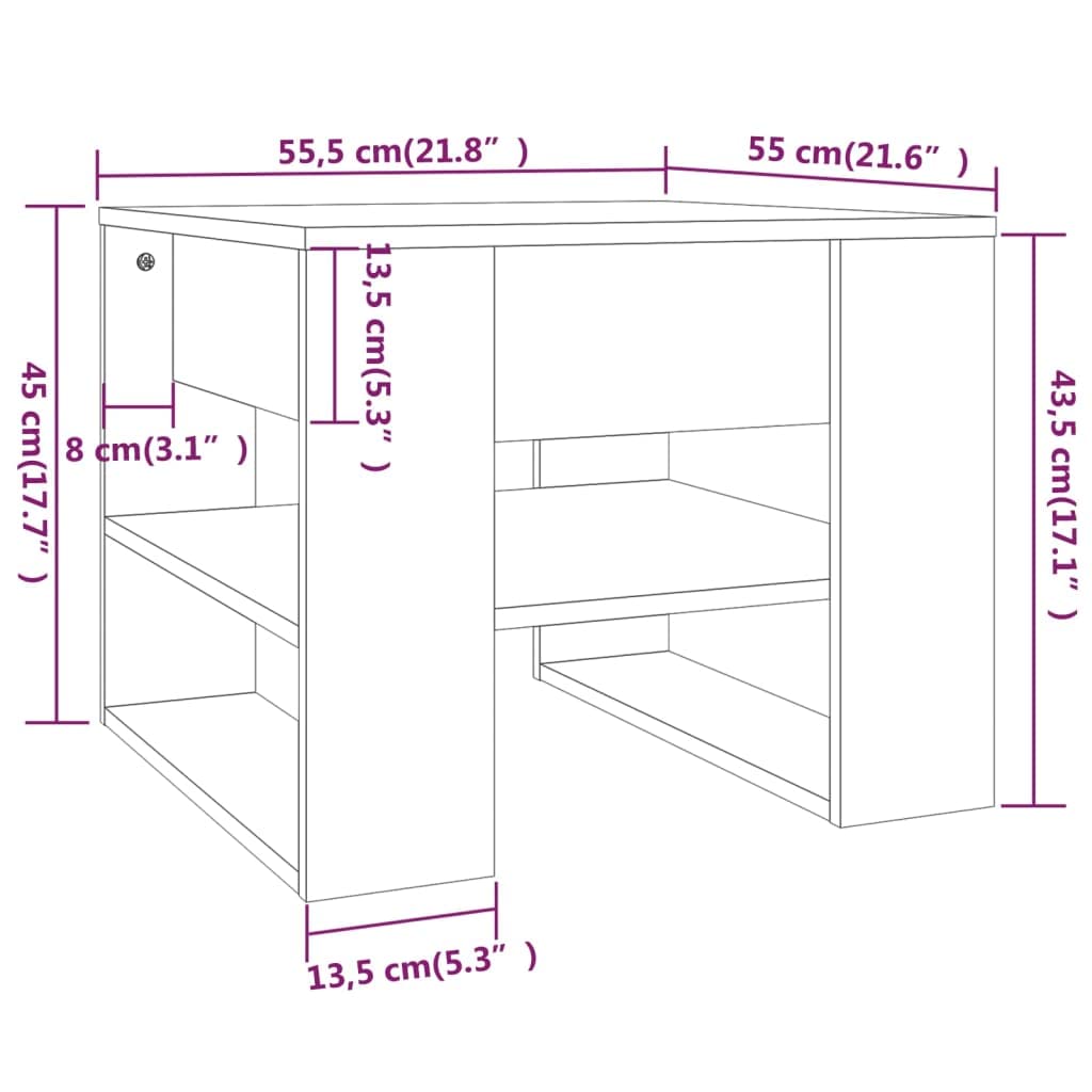 Mesa de centro blanca 55 x 55 x 42 cm, material de madera, diseño moderno con estante, mesa auxiliar estable, pequeña, ahorra espacio, para salón, balcón y dormitorio