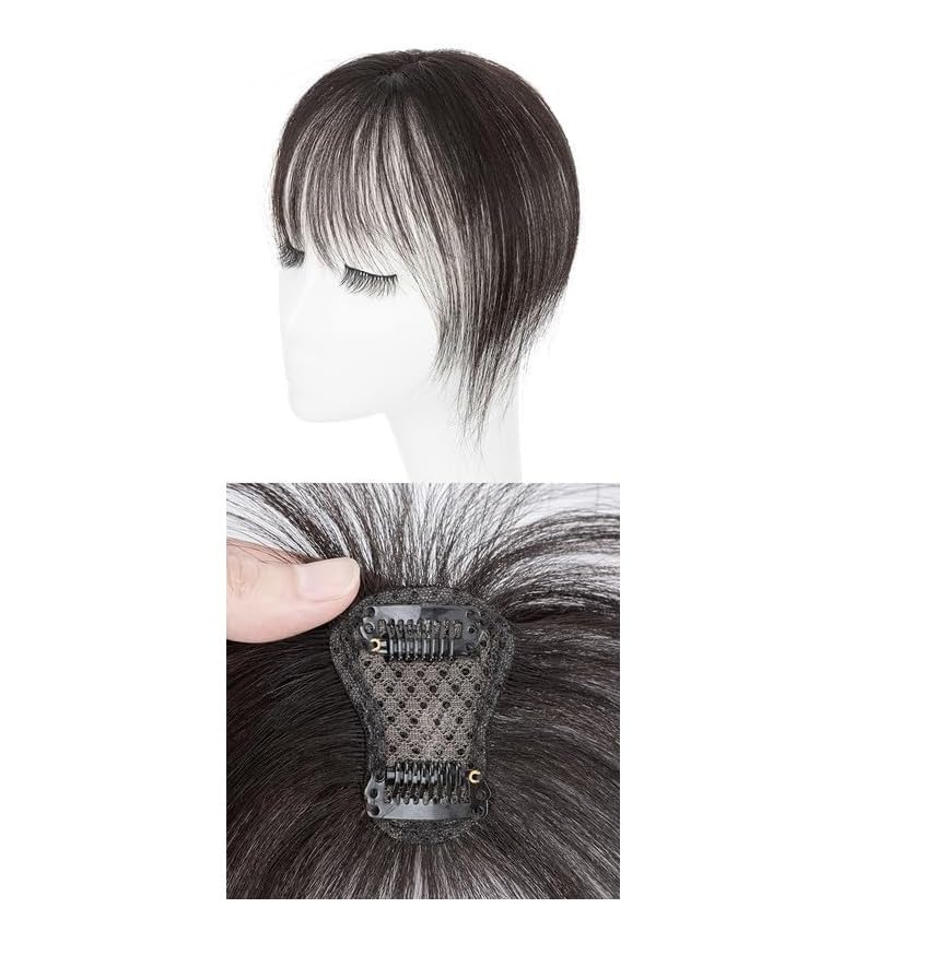 Invisible Clip in Bangs Human Hair for Women,3D Air Bangs Hair Topper for Women Human Hair,10g Lightweight Hair Extensions 9.8 inch Wigs Brown Black-image-16