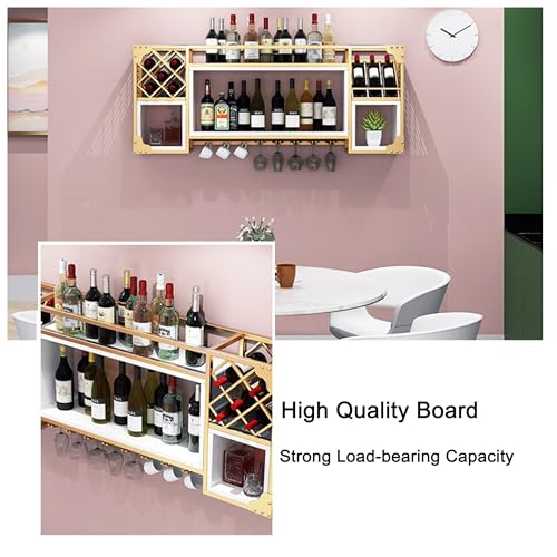 Botellero metálico de Pared con Soporte para Copas: Mueble para licores Que Ahorra Espacio y Permite organizar Botellas de Whisky y Vino.