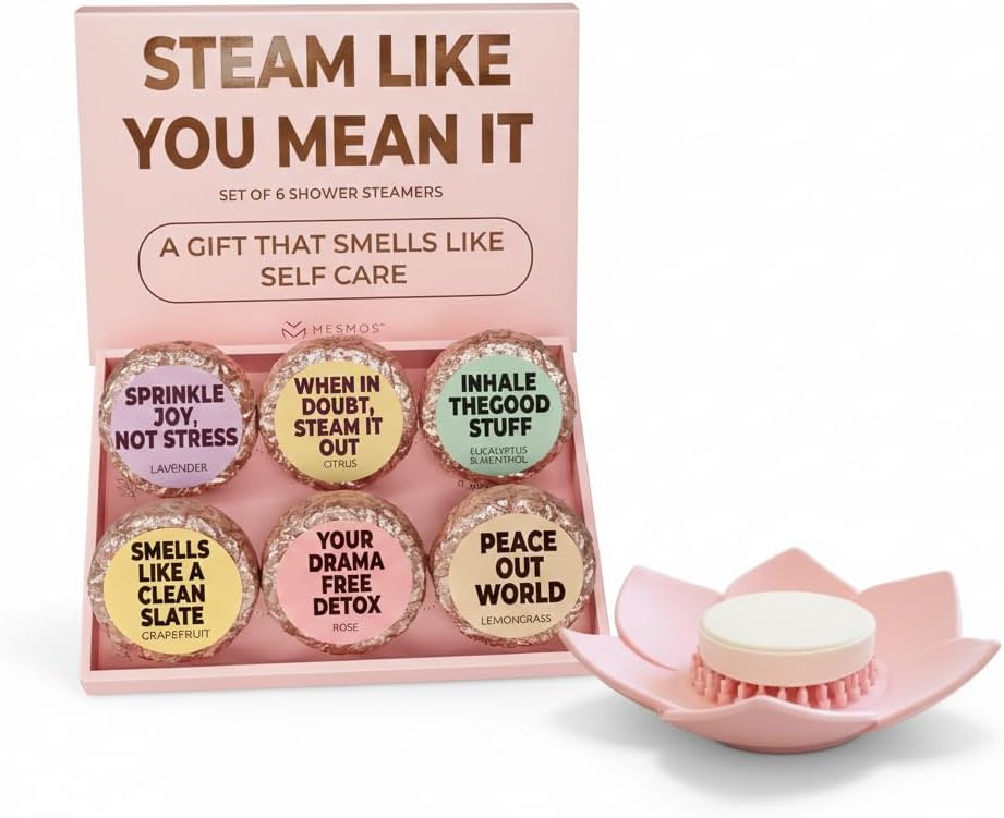 Mesmos Shower Steamer Gift Set with Lotus Tray, 6pk Aromatherapy Shower Steamers for Women, Self Care Gifts for Relaxation