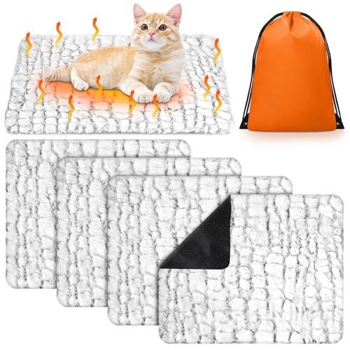 Riakrum 4 Pack Self Warming Cat Dog Beds, 24' x 18' Soft Thermal Self Heating Pet Pads, Non-Slip...