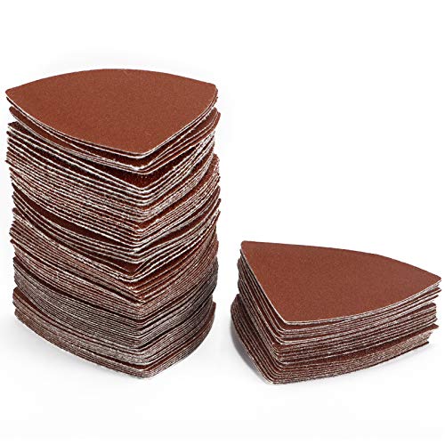 90pcs Triangular Oscillating Sanding Pads, 3-1/8 Inch 80mm Hook And Loop Multitool Sandpaper For Wood Assorted 40/60/80/120/180/240 Grits STUHAD