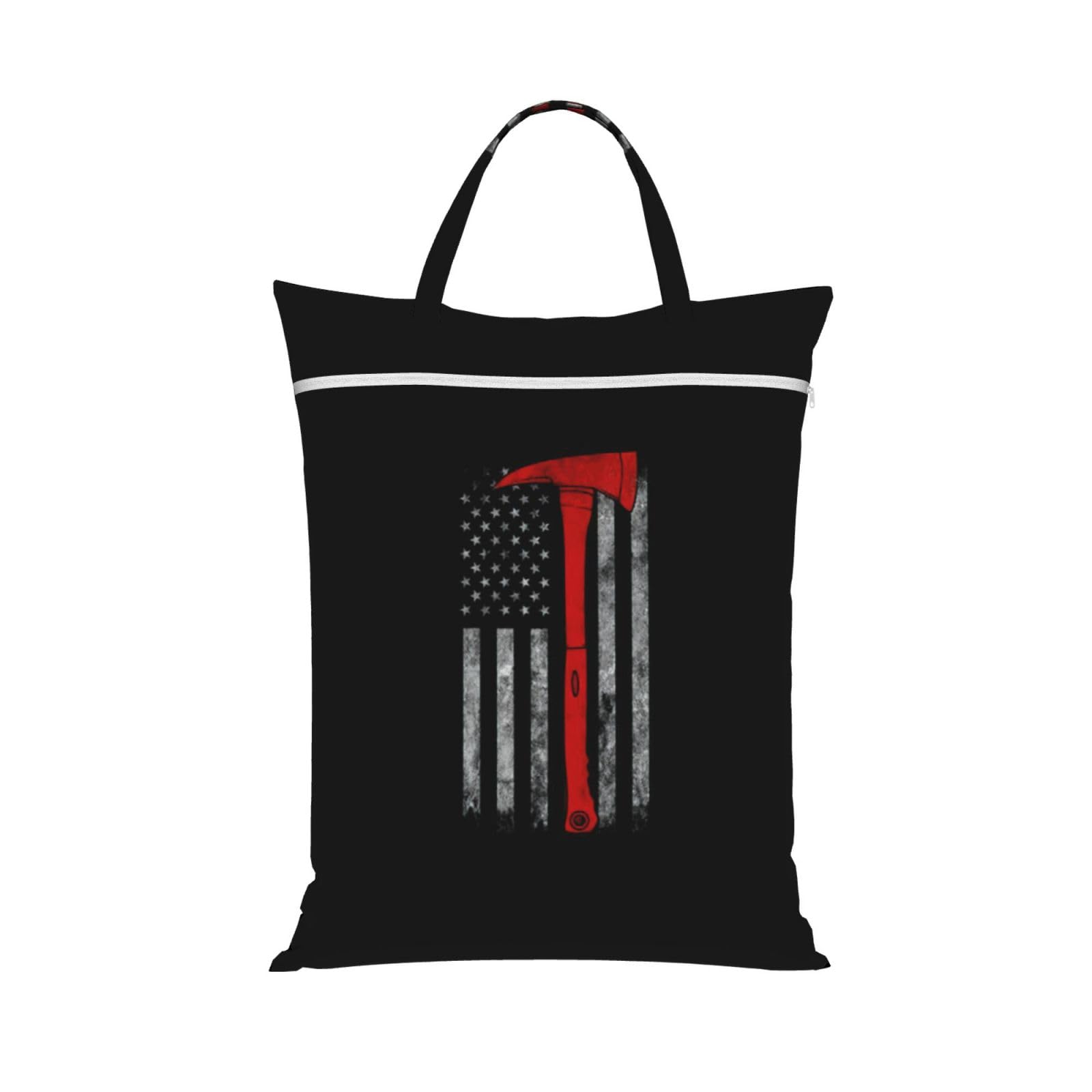 Pphgut 1 Pc Firefighter Axe Red Line Flag Print Travel Laundry Bag Portable Dirt Clothes Bags Daily Hiking Camping Vacation