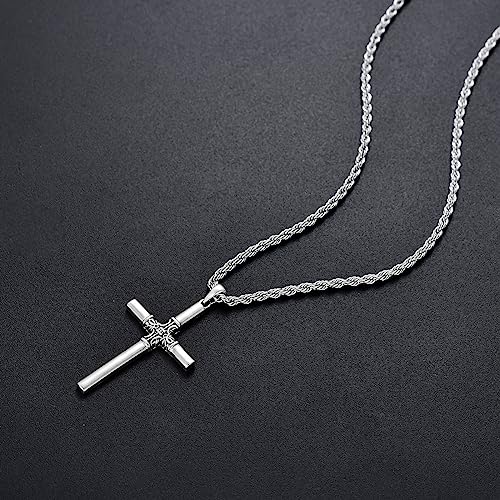 Swordgod Cross Necklaces For Men Sterling Silver Celtic Knot Cross Pendant Necklace Birthday Valentines Fathers Day Jewelry Gifts For Men,Stainless Steel Box Chain 20+2 Inches #TOP3