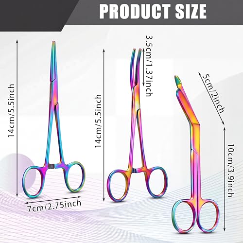 Image of BBTO Hemostat Curved and Straight Hemostat Forceps Piercing Pliers Forceps, Stainless Steel Straight and Curved Pliers, Fishing Tweezer(Colorful,3 Pcs)