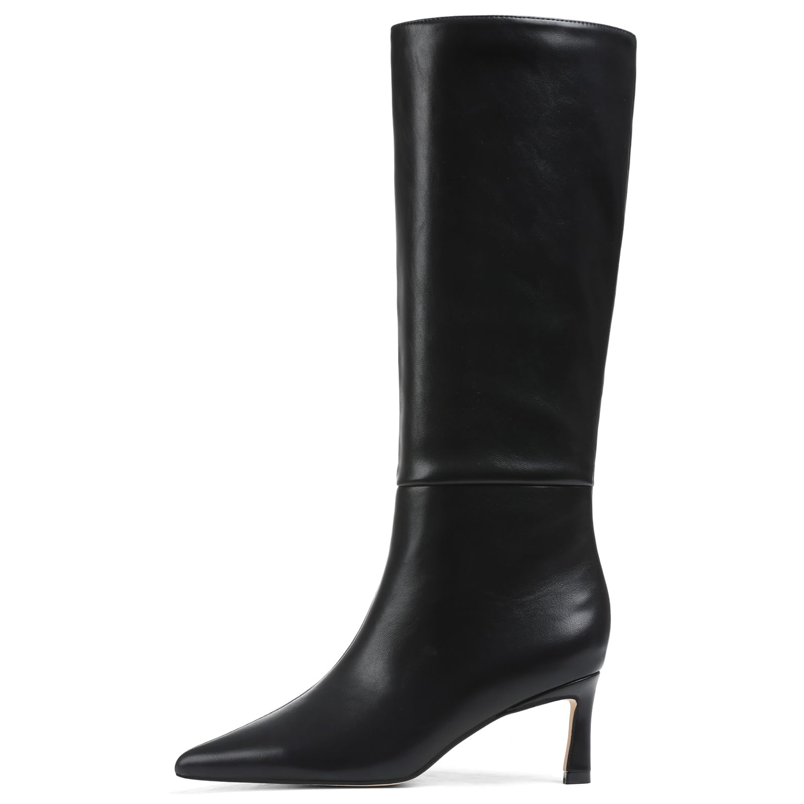 Uacllcau Knee High Boots for Women Pointed Toe Kitten Heel Tall Boots Womens Fashion Slip On Wide Calf