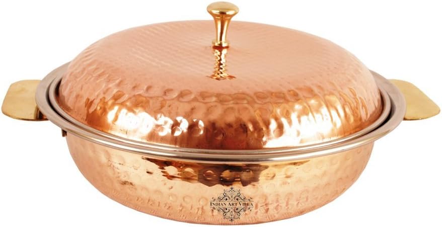Indian Art Villa Hammered Steel Copper Royal Donga Casserole with Lid, Serveware & Tableware, 25 OZ