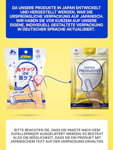 Japan Premium Pet Fingerpads/Ohrenreiniger für Hund & Katze | Sanfte Ohren Reinigung mit Aloe Vera, Malinsäure & Hamamelis | Finger Ohrentücher Gegen Geruch & Schmutz | Ihre Hundepflege AUR 35 STK.