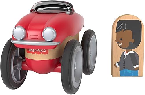 Fisher-Price Wonder Makers Design System - Auto convertible de madera rojo Mezcla y combina con otros juegos Incluye vehículo de 3 piezas y