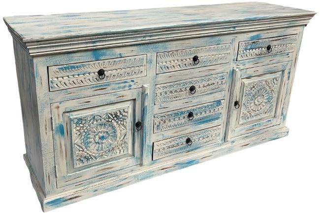 ETNIC ART - Credenza Indiana Shabby Base celeste-175x87x50-JBAW-58