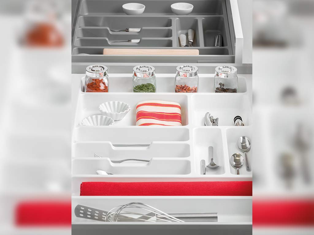 Emuca Portaposate Per Cassetti Cucina Vertex/Concept – Modulo 1000 Mm, 10 Pezzi, Plastica Bianca, Organizzatore Per Posate E Utensili