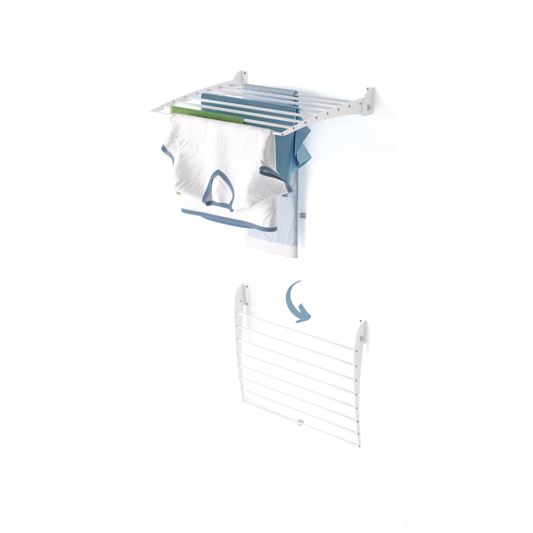Foxydry White - Closing Downwards Fold, Wall-Mounted Clothes Drying Rack, Foldable Aluminum Design - Ideal For Indoor And Outdoor Use. Dimensions: 62X50x50 Cm