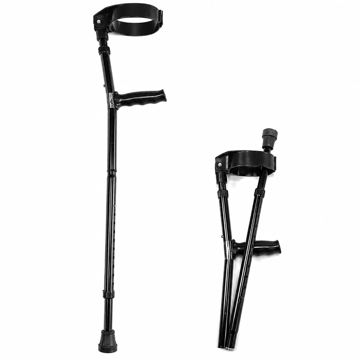 Stampelle regolabili per avambraccio per adulti, stampelle pieghevoli in alluminio leggere con manici ergonomici e polsini chiusi girevoli (nero)