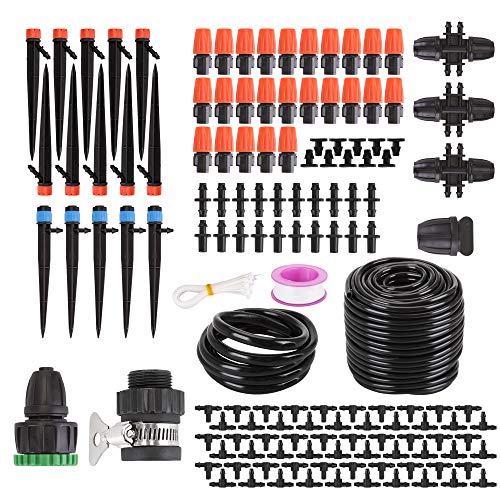 XOOL Drip Irrigation Kit, 137ft/42M Garden Irrigation System, Adjustable Automatic Micro Irrigation Kits,1/4