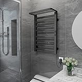 Waqihreu Radiador toallero eléctrico, Toallero eléctrico, Secador de Toallas de 450x700 mm, Radiador de toallero, Calefacción de Fibra de Carbono, Antracita-Negro Derecho